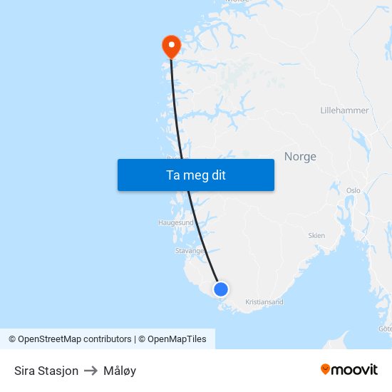 Sira Stasjon to Måløy map