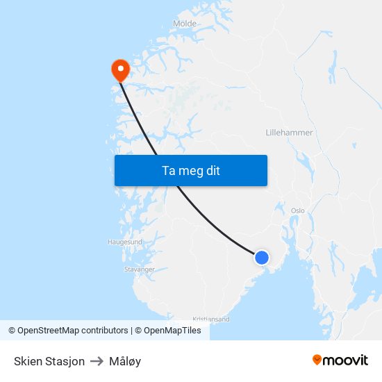 Skien Stasjon to Måløy map