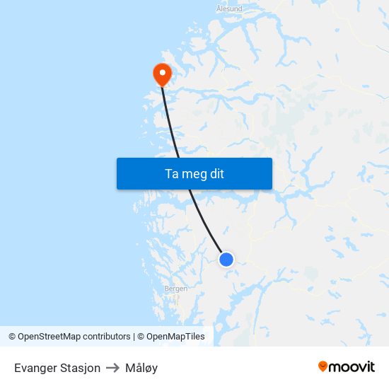 Evanger Stasjon to Måløy map