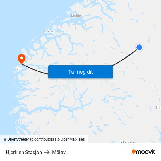 Hjerkinn Stasjon to Måløy map