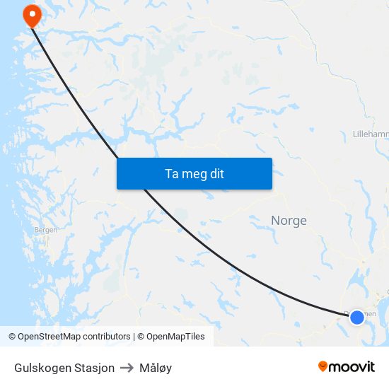 Gulskogen Stasjon to Måløy map