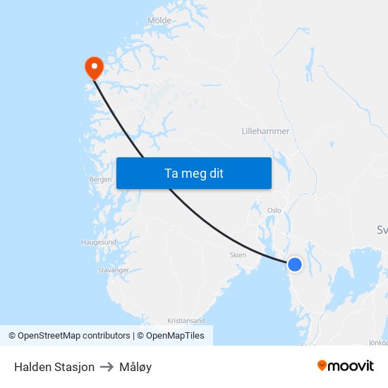 Halden Stasjon to Måløy map