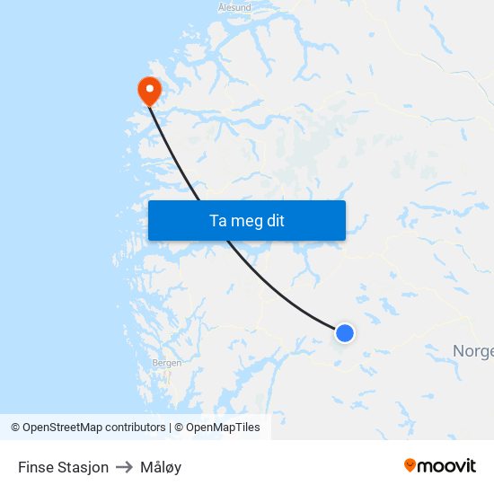Finse Stasjon to Måløy map