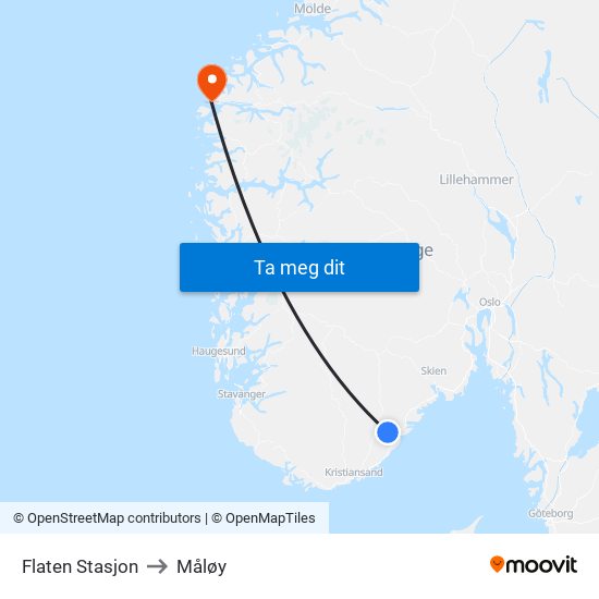 Flaten Stasjon to Måløy map