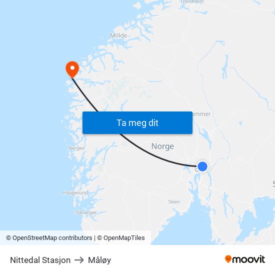 Nittedal Stasjon to Måløy map