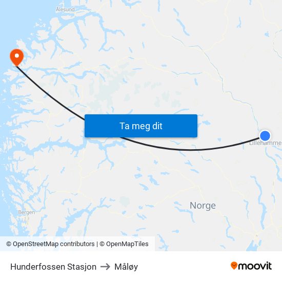Hunderfossen Stasjon to Måløy map