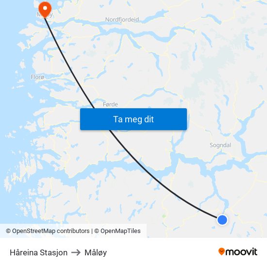 Håreina Stasjon to Måløy map