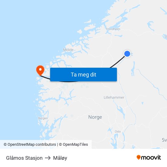 Glåmos Stasjon to Måløy map