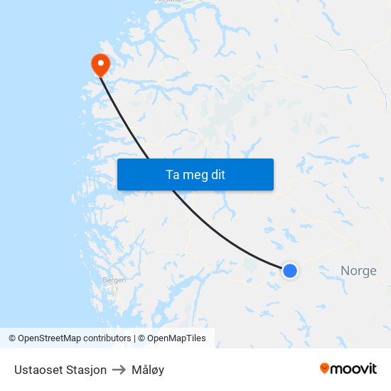 Ustaoset Stasjon to Måløy map