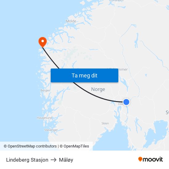 Lindeberg Stasjon to Måløy map