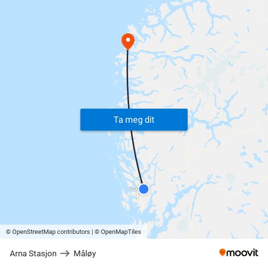 Arna Stasjon to Måløy map