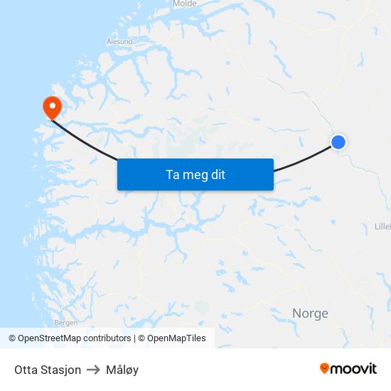 Otta Stasjon to Måløy map