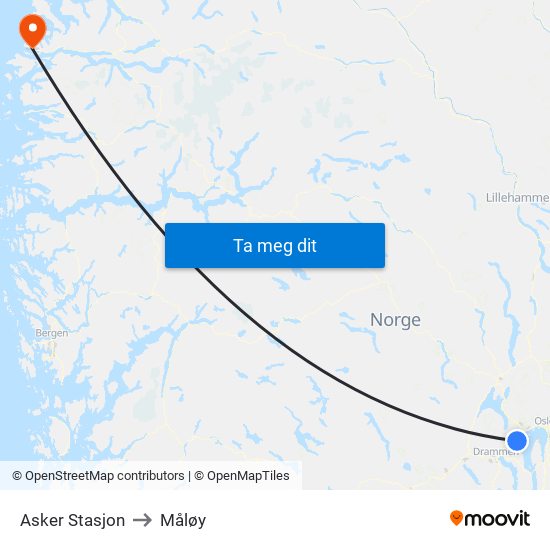Asker Stasjon to Måløy map