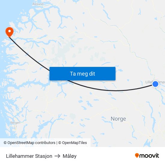 Lillehammer Stasjon to Måløy map