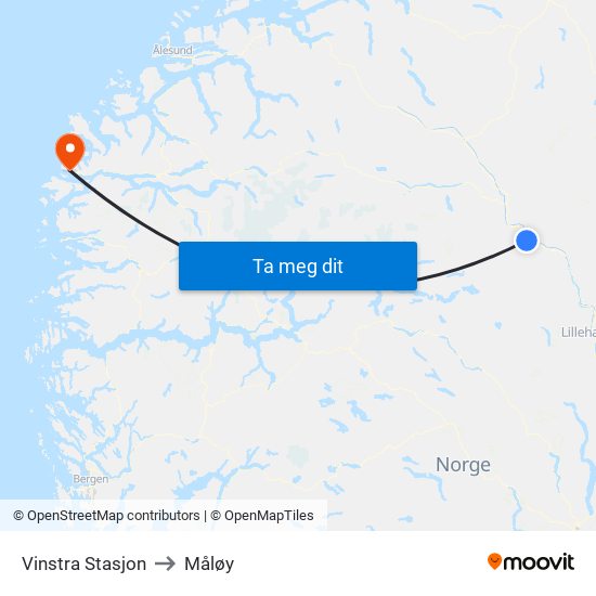 Vinstra Stasjon to Måløy map