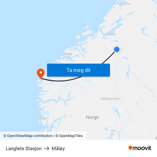 Langlete Stasjon to Måløy map