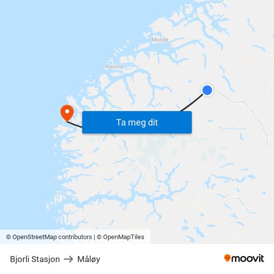 Bjorli Stasjon to Måløy map