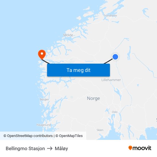 Bellingmo Stasjon to Måløy map