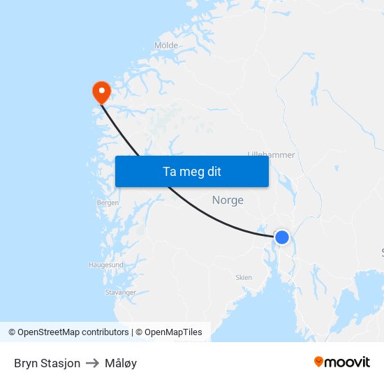 Bryn Stasjon to Måløy map