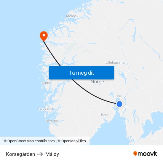 Korsegården to Måløy map