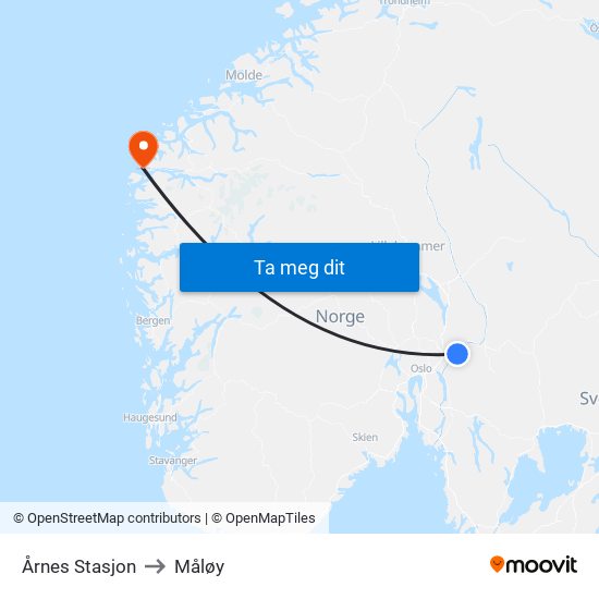 Årnes Stasjon to Måløy map