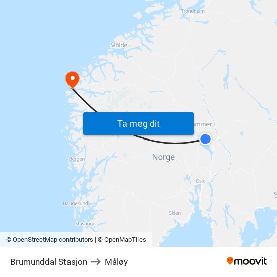 Brumunddal Stasjon to Måløy map