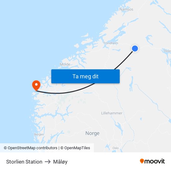 Storlien Station to Måløy map