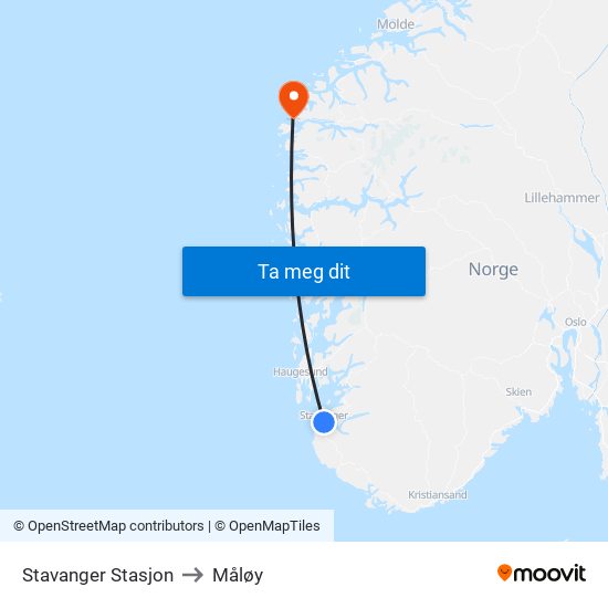 Stavanger Stasjon to Måløy map