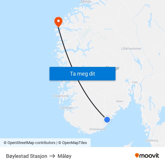 Bøylestad Stasjon to Måløy map