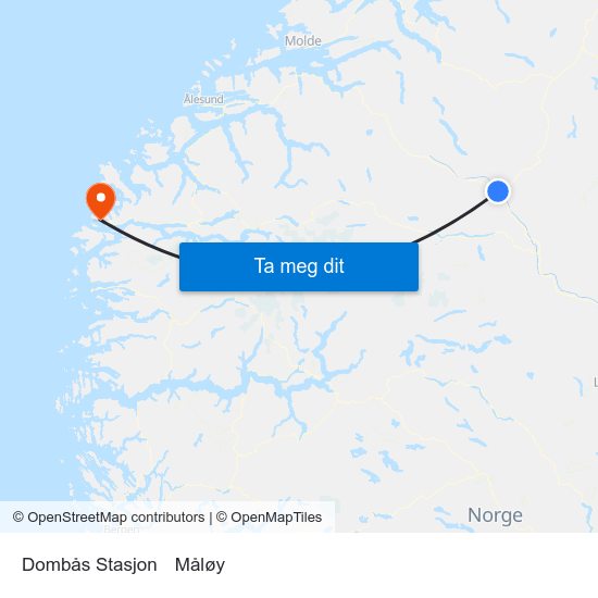 Dombås Stasjon to Måløy map