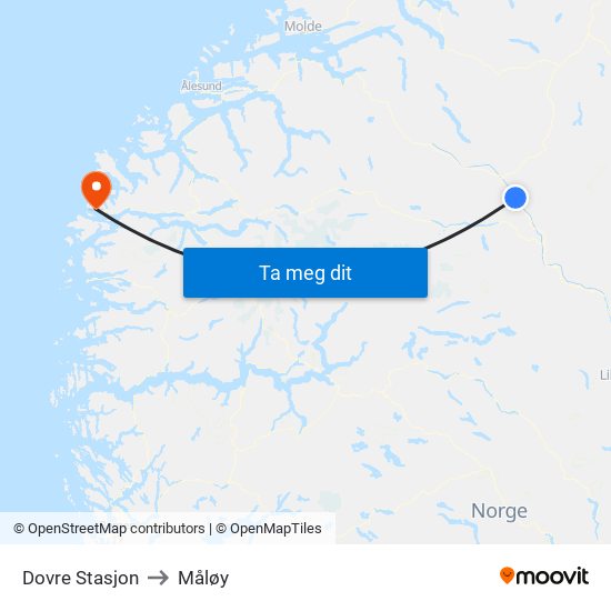 Dovre Stasjon to Måløy map