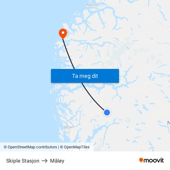 Skiple Stasjon to Måløy map