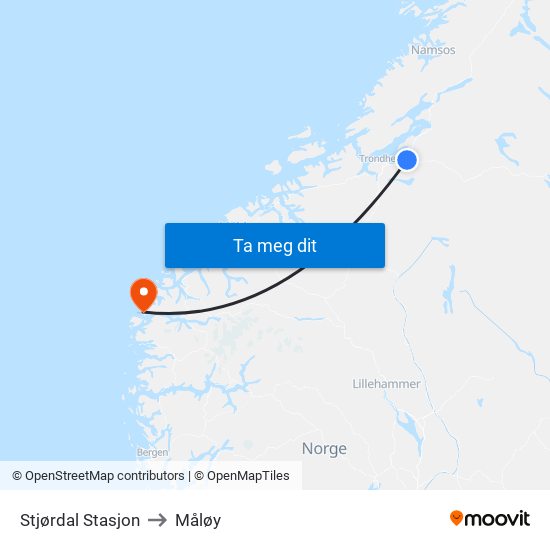 Stjørdal Stasjon to Måløy map