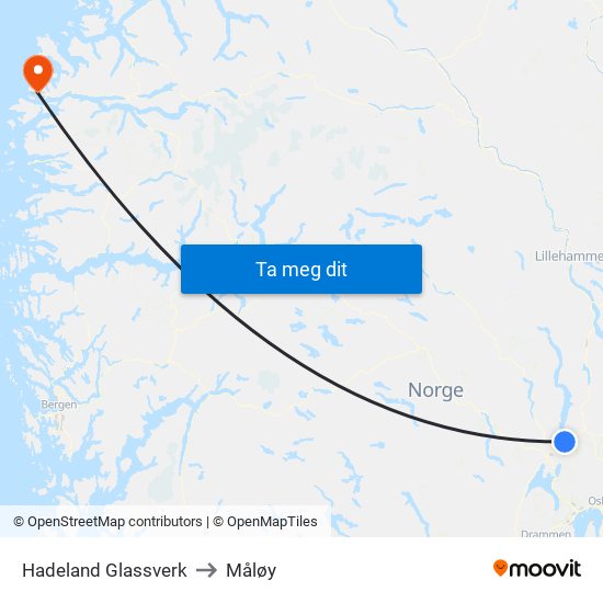 Hadeland Glassverk to Måløy map