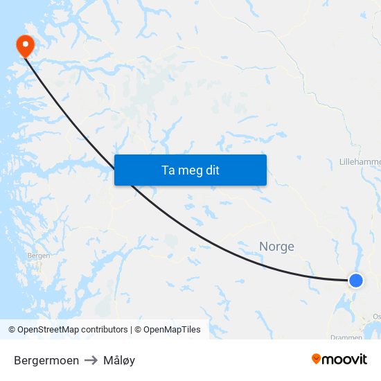 Bergermoen to Måløy map