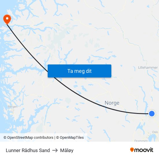 Lunner Rådhus Sand to Måløy map