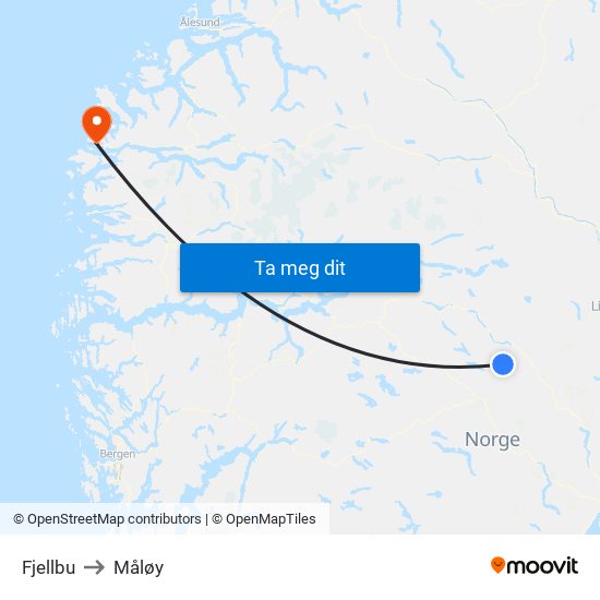 Fjellbu to Måløy map