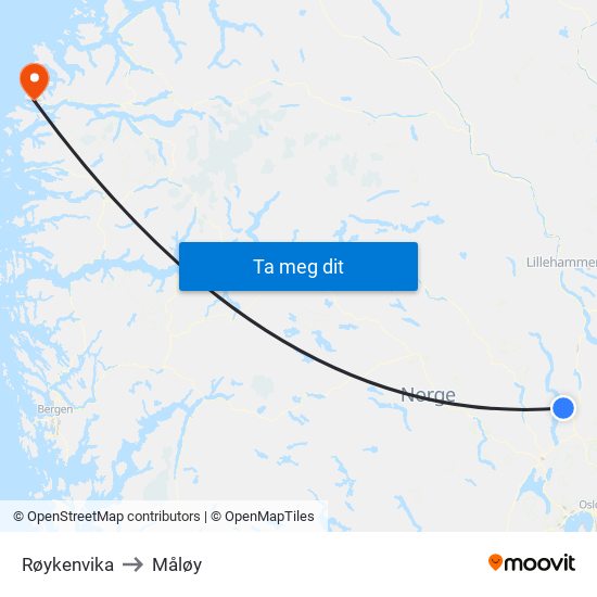 Røykenvika to Måløy map