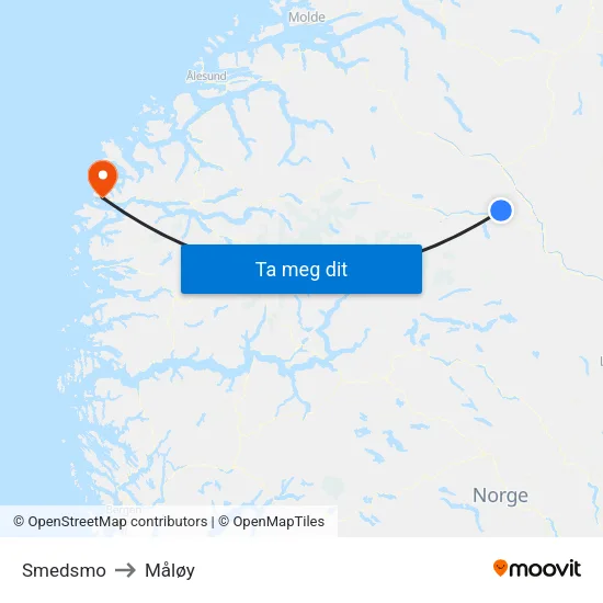 Smedsmo to Måløy map