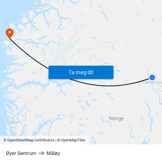 Øyer Sentrum to Måløy map