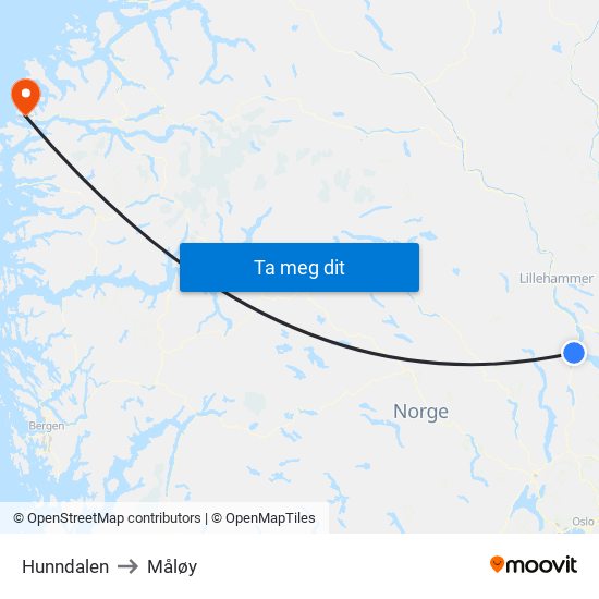 Hunndalen to Måløy map