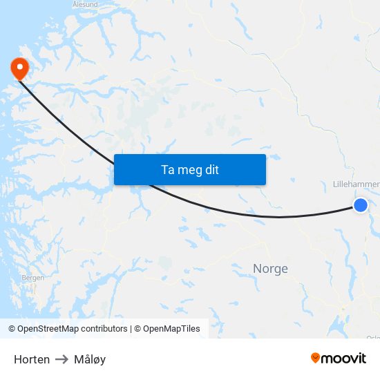 Horten to Måløy map
