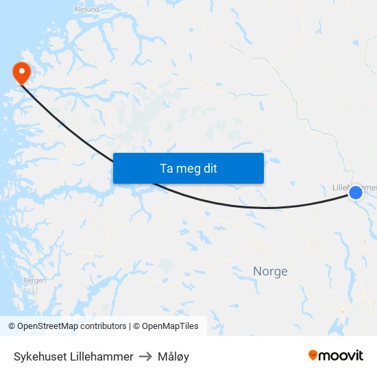 Sykehuset Lillehammer to Måløy map