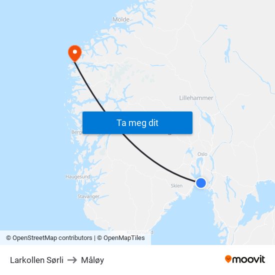 Larkollen Sørli to Måløy map