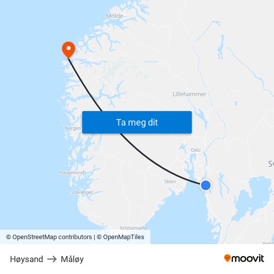 Høysand to Måløy map