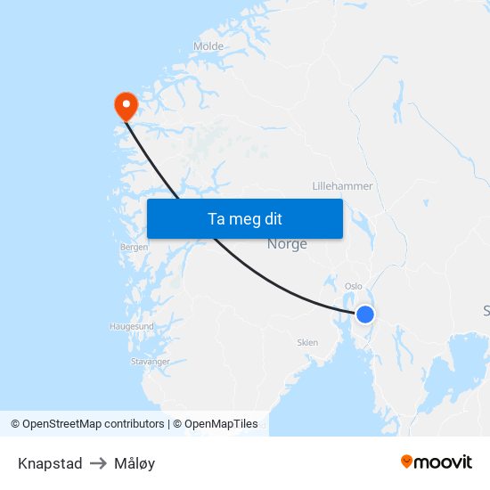 Knapstad to Måløy map