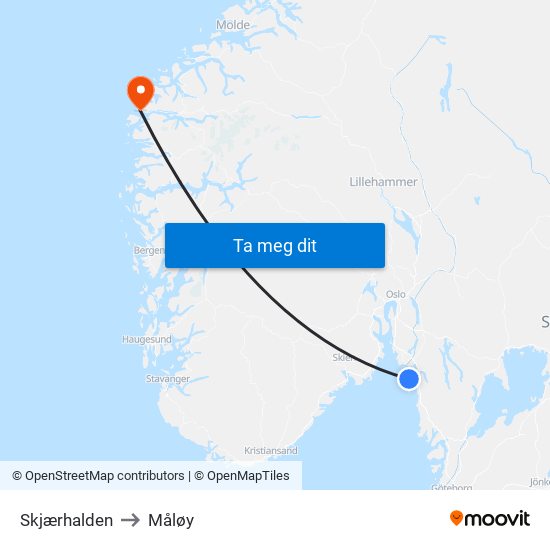 Skjærhalden to Måløy map