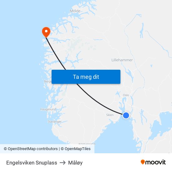 Engelsviken Snuplass to Måløy map