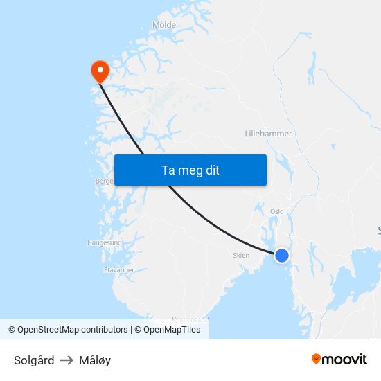 Solgård to Måløy map