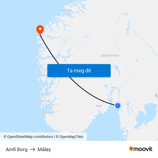 Amfi Borg to Måløy map
